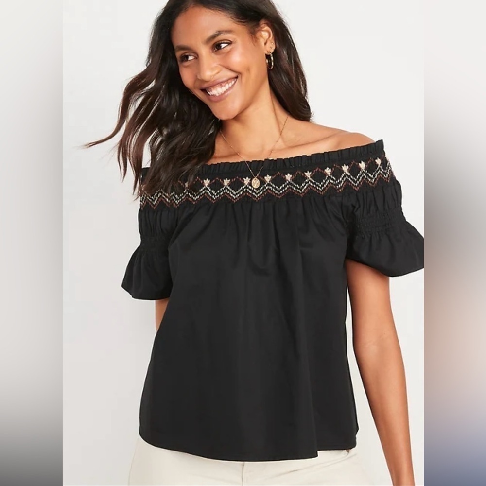 Old Navy 100% Indian Cotton Smocked Off Shoulder Boho Top Womens Medium